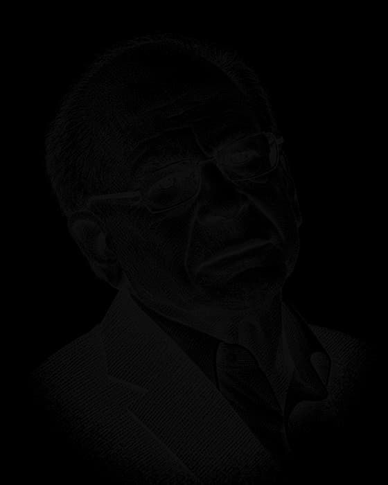 Daniel Kahneman, drawn in the style of a newspaper portrait
