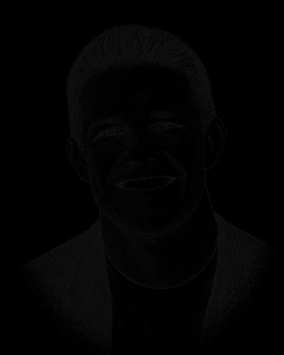 Russell Brunson, drawn in the style of a newspaper portrait